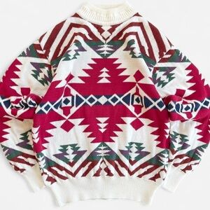 Vintage Brian MacNeil Mockneck Cream Red Green Southwestern Design Knit Sweater